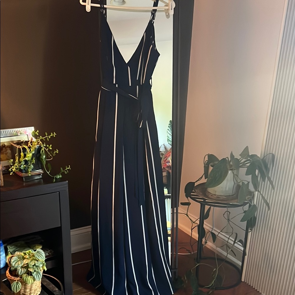 Elegant Navy and White Striped Maxi Dress